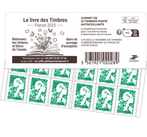 Carnet 12 timbres Marianne de l'avenir - Lettre Verte - Couverture Livre des timbres