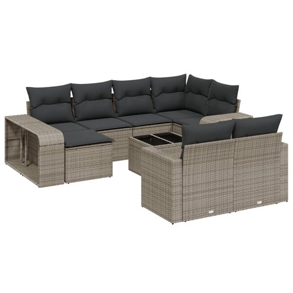 vidaXL Salon de jardin 11 Pièces avec coussins gris résine tressée