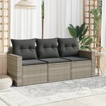 vidaXL Salon de jardin avec coussins 3 Pièces gris clair résine tressée