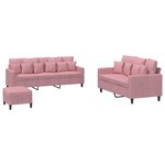 vidaXL Ensemble de canapés 3 Pièces avec coussins Rose Velours