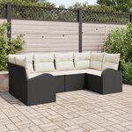 Ensemble de canapé de jardin vidaXL 6 pièces avec coussins Noir Rotin poly