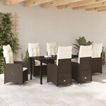 vidaXL Ensemble de Dînette de Jardin 7 Pièces avec Coussins Marron Poly Rotin