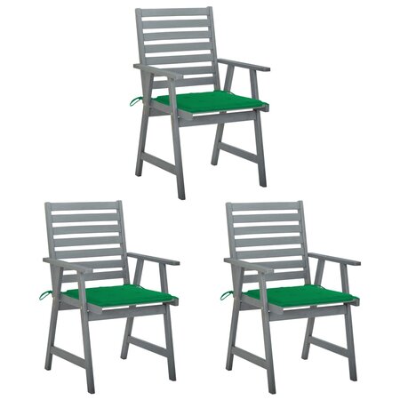 vidaXL Chaises à dîner d'extérieur 3 Pièces avec coussins Acacia massif