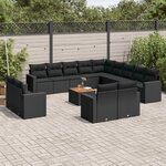 vidaXL Salon de jardin avec coussins 14 Pièces noir résine tressée