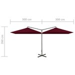 vidaXL Parasol double avec mât en acier Rouge bordeaux 600x300 cm