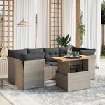 vidaXL Salon de jardin avec coussins 7 Pièces gris résine tressée