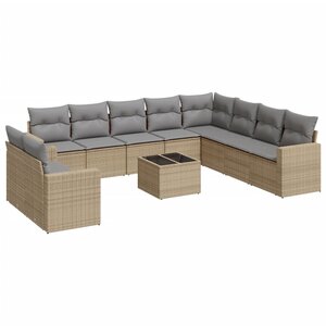vidaXL Salon de jardin 11 Pièces avec coussins beige résine tressée