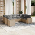 vidaXL Salon de jardin avec coussins 9 Pièces beige résine tressée