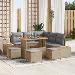 Set de Jardin de 9 Pièces vidaXL avec Coussins Beige Poly Rattan Acacia