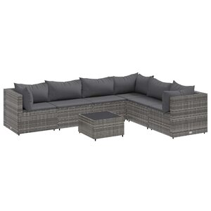 vidaXL Salon de jardin 7 Pièces avec coussins Gris Résine tressée