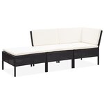 vidaXL Salon de jardin 3 Pièces avec coussins Résine tressée Noir