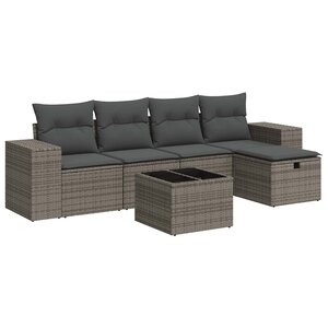 vidaXL Salon de jardin 6 Pièces avec coussins gris résine tressée