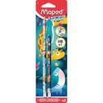 Blister de 2 Crayons de papier JUNGLE fever avec gomme et Guide-Doigt MAPED