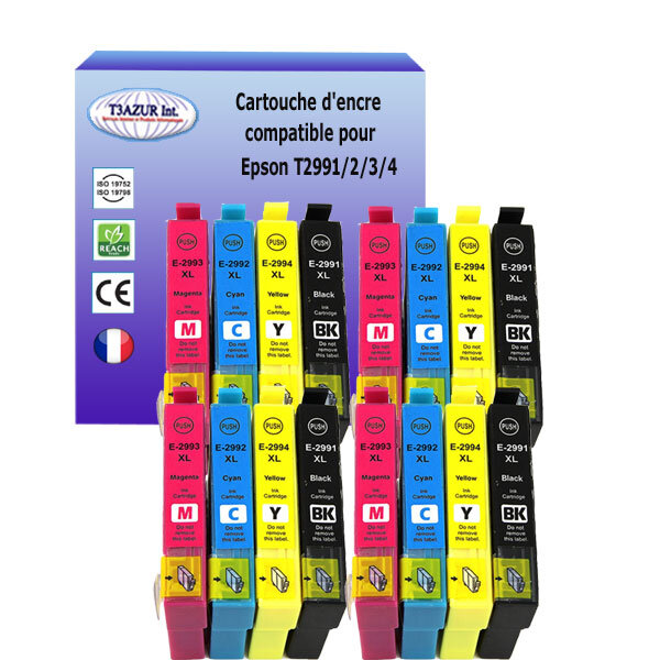 16 Cartouches Compatibles pour Epson T2991 / T2992 / T2993 / T2994  (29XL) - T3AZUR