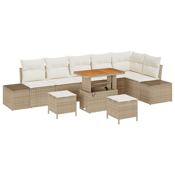 vidaXL Ensemble de Canapés de Jardin 9 pièces avec coussins beiges en poly rattan acacia