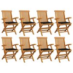 vidaXL Chaises de jardin avec coussins noir lot de 8 Bois teck massif