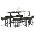 vidaXL Ensemble de bar de jardin 9 Pièces avec coussins noir poly rotin