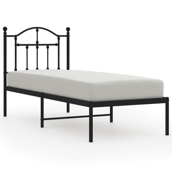 vidaXL Cadre de lit métal avec tête de lit noir 75x190 cm