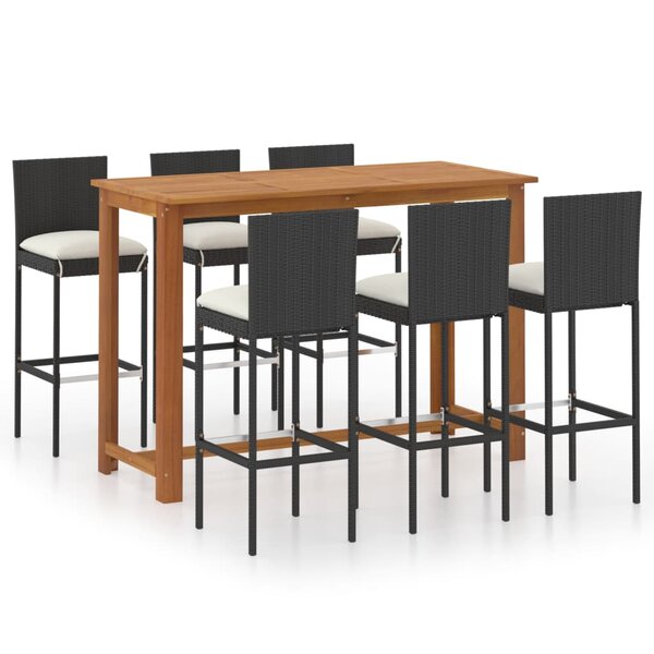 vidaXL Ensemble de bar de jardin avec coussins 7 Pièces Noir