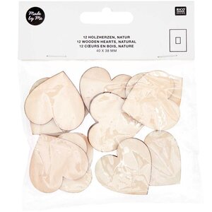 12 coeurs en bois - grand 40 mm