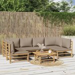 vidaXL Salon de jardin 7 Pièces avec coussins taupe bambou