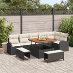 Ensemble de Sofa de Jardin de 9 Pièces avec Coussins Noir Rattan Poly Acacia