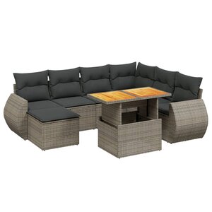 vidaXL Salon de jardin 8 Pièces avec coussins gris résine tressée