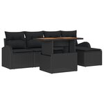 vidaXL Ensemble de salle à manger de jardin de 6 pièces avec coussins noirs en poly rattan