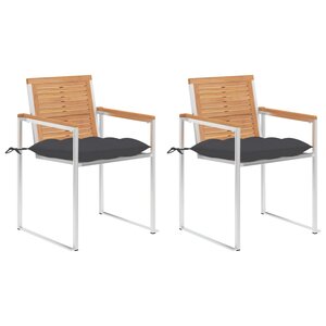 vidaXL Chaises de jardin avec coussins 2 Pièces Teck solide et acier