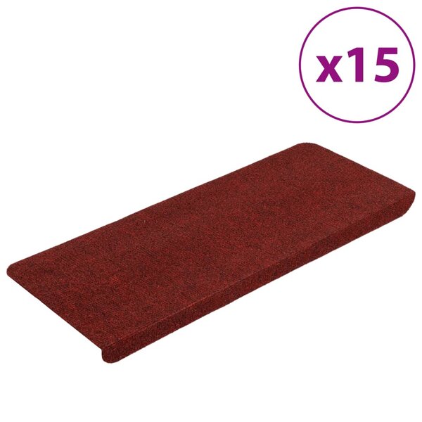 vidaXL Tapis d'escalier autocollants 15 Pièces 65x24 5x3 5 cm Rouge