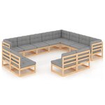 vidaXL Salon de jardin 12 Pièces avec coussins Bois de pin massif