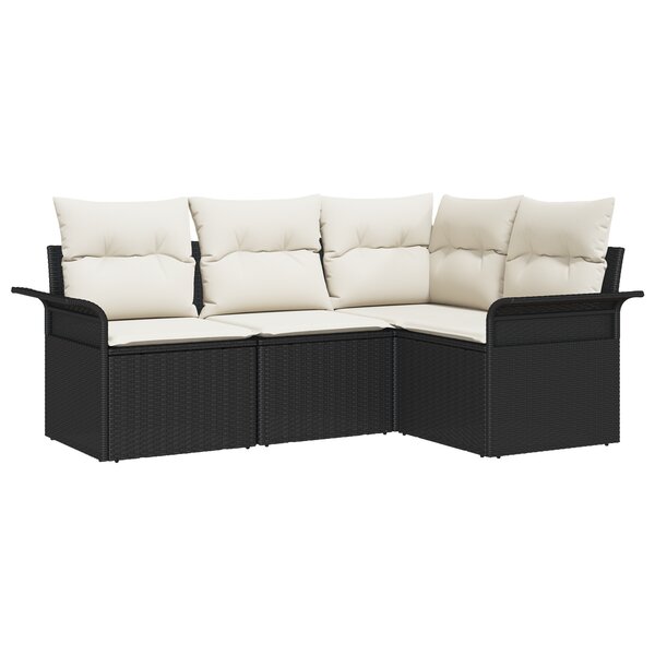 Ensemble de Canapés de Jardin de 4 Pièces avec Coussins en Rattan Poly Noir
