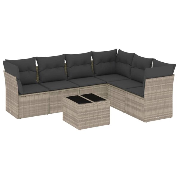 vidaXL Salon de jardin avec coussins 7 Pièces gris clair résine tressée