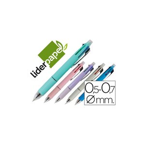Stylo-bille 5 en 1 pointe 0.5mm trait 0.7mm rétractable 4 couleurs porte-mine 0.5mm gomme LIDERPAPEL