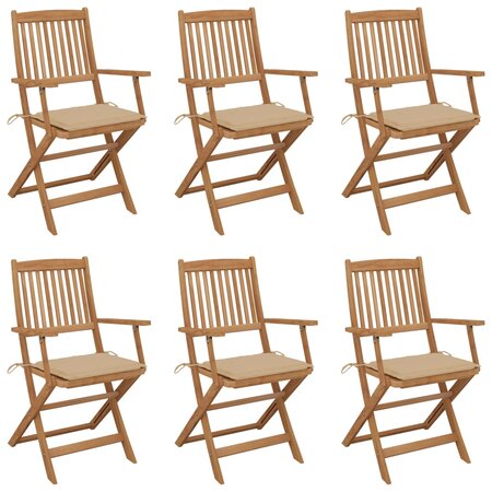 vidaXL Chaises pliables de jardin 6 Pièces avec coussins Bois d'acacia