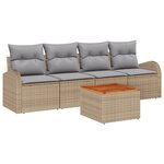 Ensemble de canapés de jardin 5 pièces avec coussins beiges en rotin acacia