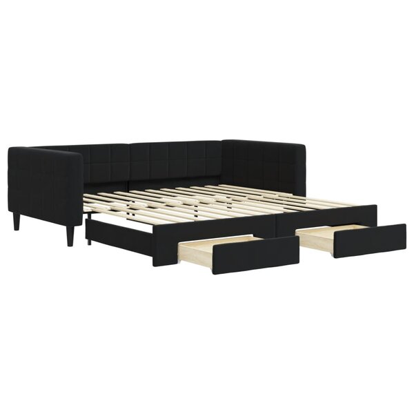 vidaXL Lit de jour avec gigogne et tiroirs sans matelas noir 100x200cm