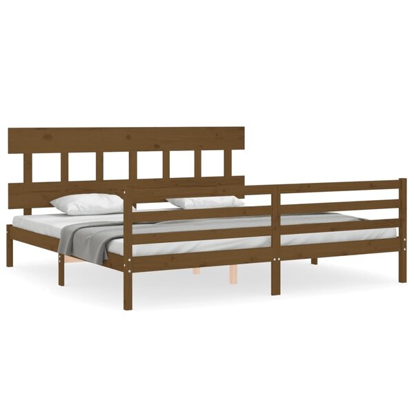 vidaXL Cadre de lit avec tête de lit marron miel 200x200cm bois massif