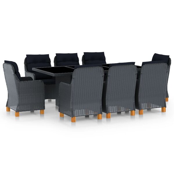 vidaXL Mobilier à dîner 9 Pièces avec coussins Résine tressée Gris foncé
