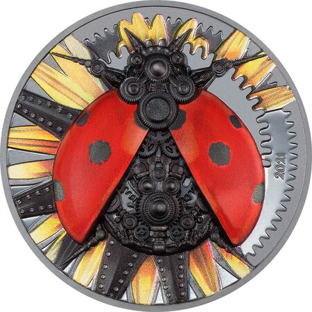 Pièce de monnaie en Argent 2000 Togrog g 93.3 (3 oz) Millésime 2021 Clockwork Evolution MECHANICAL LADYBUG