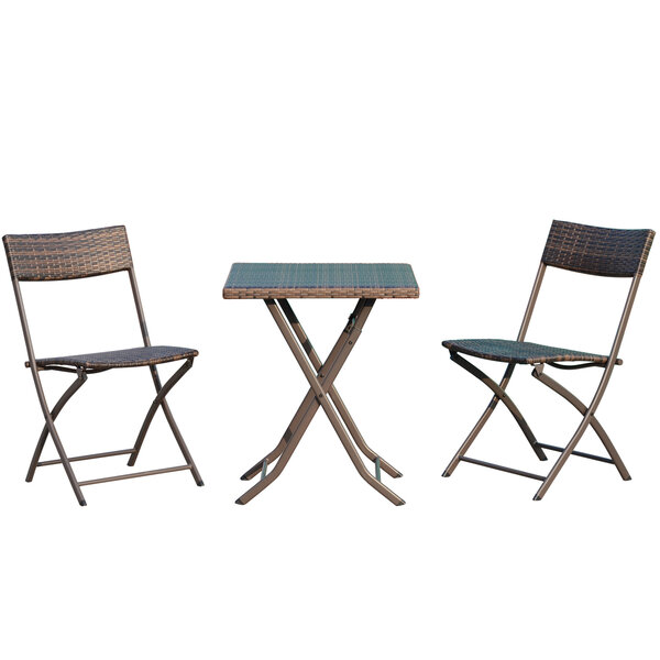 Ensemble meubles de jardin design table carré et chaises pliables résine tressée imitation rotin marron
