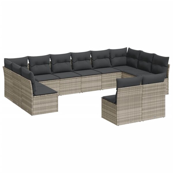 vidaXL Salon de jardin avec coussins 12 Pièces gris clair résine tressée