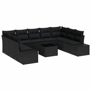vidaXL Ensemble de canapé de jardin avec coussin 10 Pièces Noir polyrotin