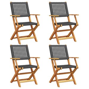 vidaXL Chaises de jardin pliantes lot de 4 noir poly rotin bois massif