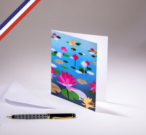 Carte double aurore créée et imprimée en france sur papier certifié pefc - nénuphars