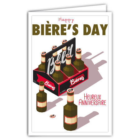 Carte Anniversaire - Happy Bière's day avec Enveloppe - Mini Poster Format 17x11 5cm - Style Rétro Vintage - Zythologue Bièrologue Brasseur Malt Houblon Bar - Fabriquée en France