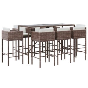 vidaXL Ensemble de bar de jardin 9 Pièces avec coussins marron poly rotin