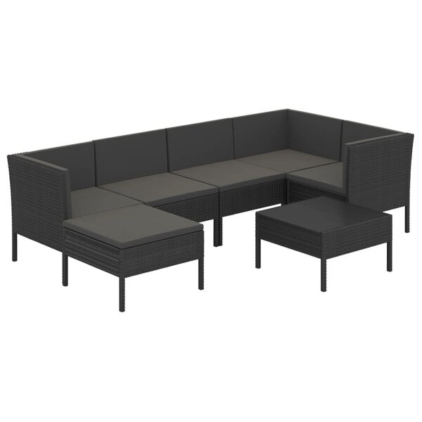 vidaXL Salon de jardin 7 Pièces avec coussins Résine tressée Noir