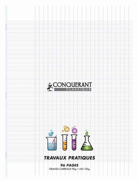 Cahier Travaux pratique piqué 24 x 32 cm Polypro Incolore 90G/120G 96P seyes CONQUÉRANT