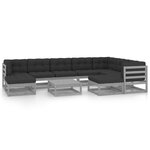 Salon de jardin meuble d'extérieur ensemble de mobilier 10 pièces avec coussins gris bois de pin massif 02_0015029